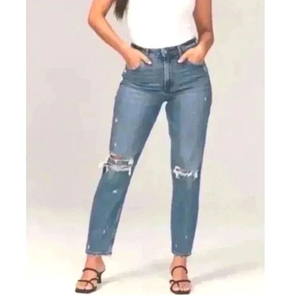 Abercrombie & Fitch Women's Distressed The Mom High Jeans Light Wash 31S EUC - Picture 2 of 16